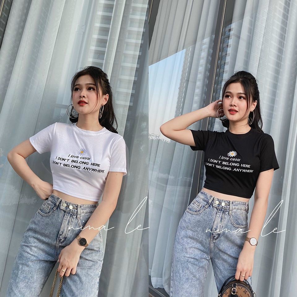 [HCM]Áo croptop thêu hoa cúc
