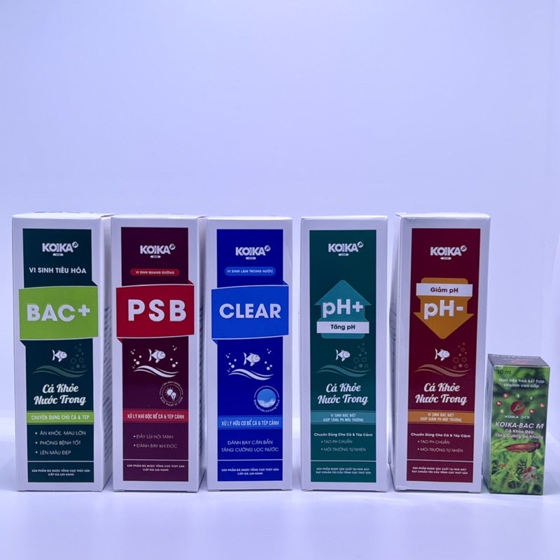 Bộ sản phẩm KOIKA - BAC+, PSB, CLEAR, pH+, pH-, BAC M