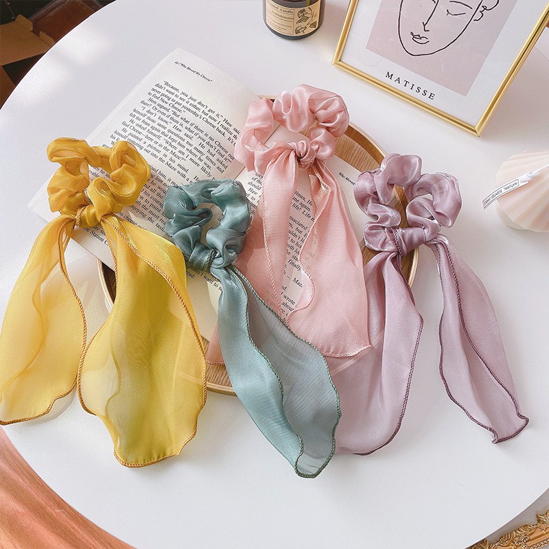 Scrunchies cột nơ vải voan lụa bóng Ni9 S42