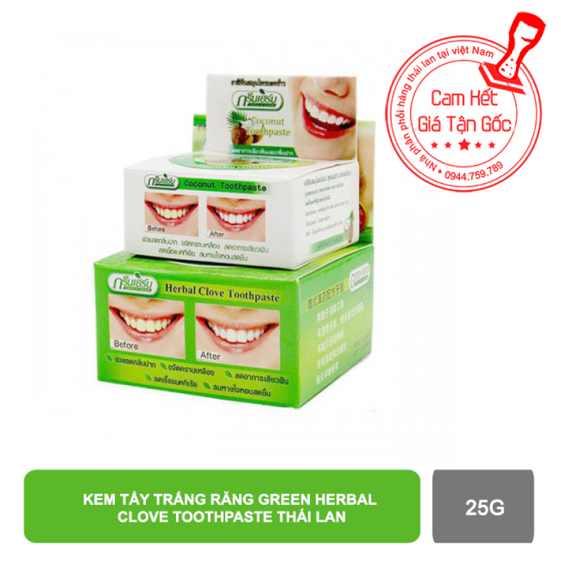 Kem tẩy trắng răng Green Herb Thái Lan 25g tặng hủ nhỏ 10g