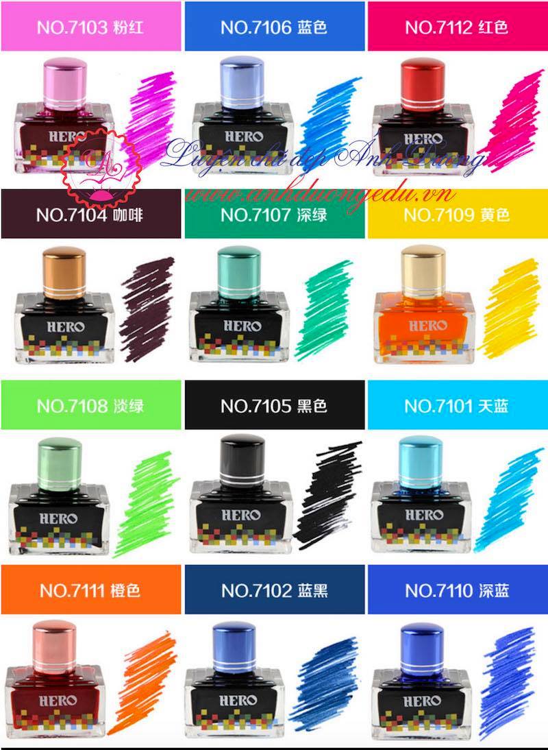 Mực bút máy hero chuyên các loại bút viết chữ đẹp