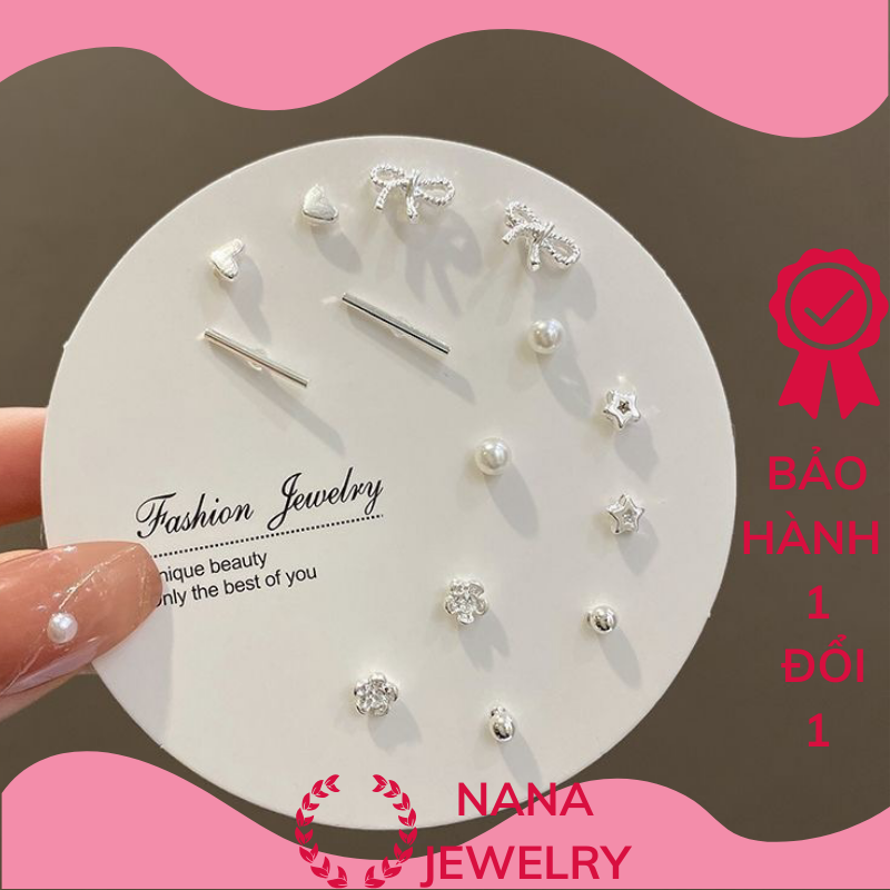 Set 7 đôi bông tai bạc 925 7 ngày khuyên tai nữ NaNa