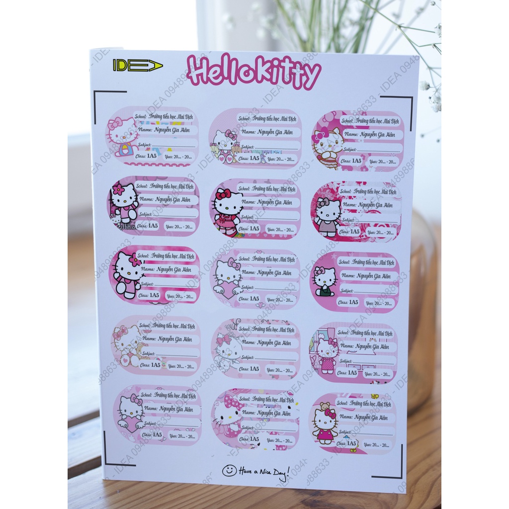 15 Nhãn vở HELLO KITTY in tên riêng cho bé