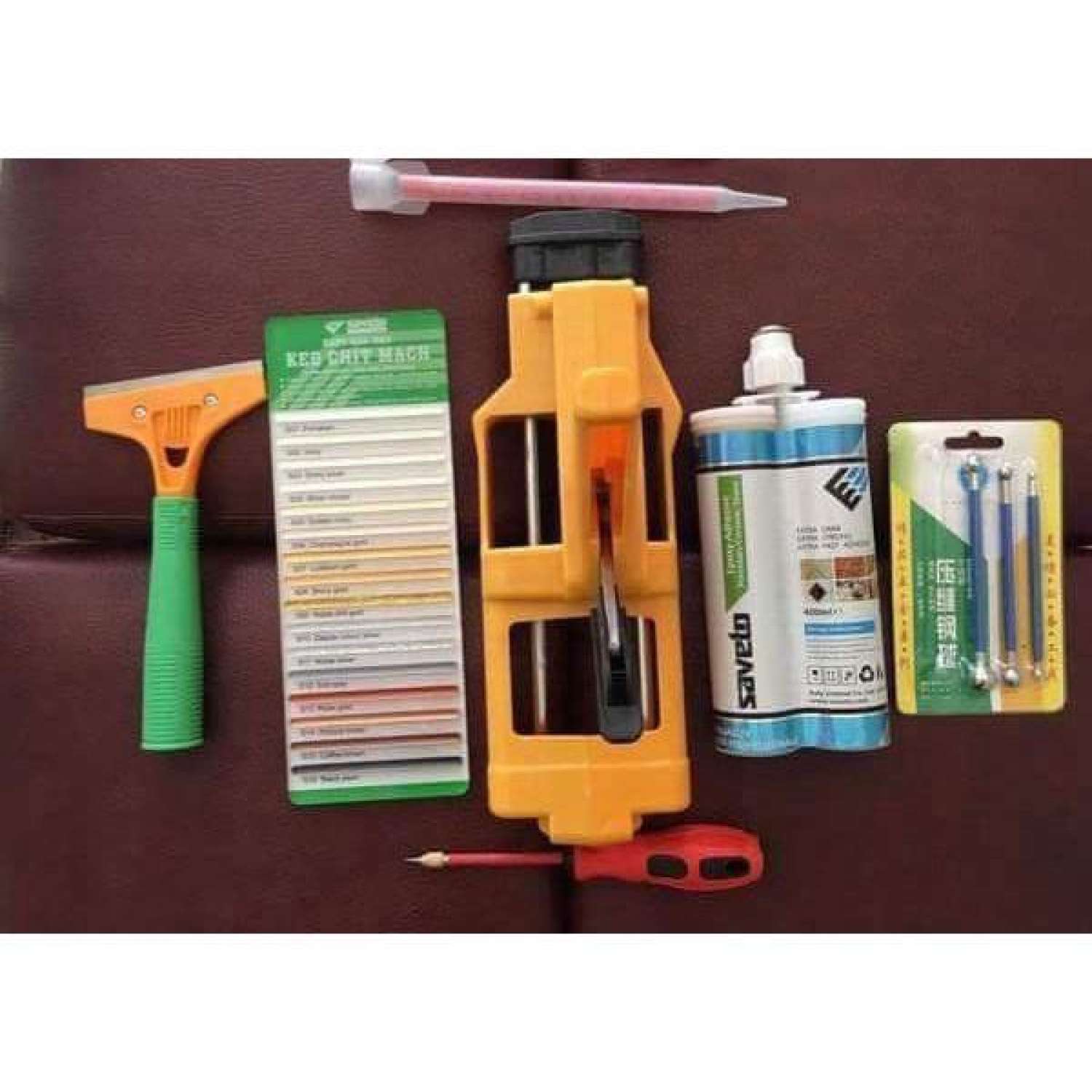 Combo 1 chai keo chà ron saveto + 1 bộ dụng cụ đầy đủ thi công