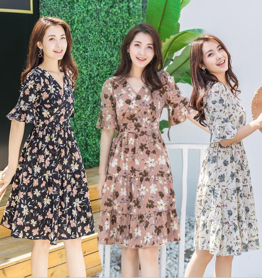 Đầm Voan Hoa Tay Lửng Duyên Dáng DN049 Shop Mây