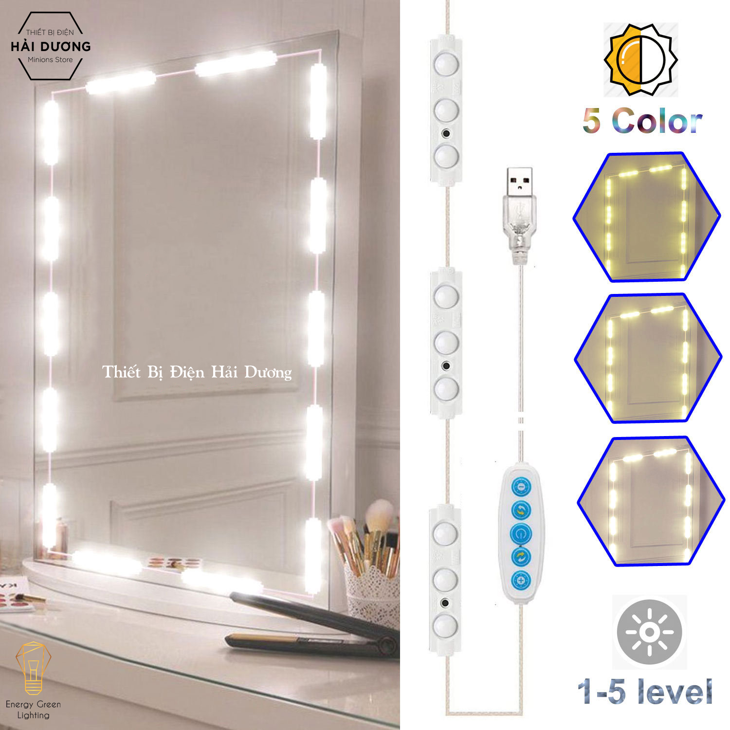 Bộ 15 thanh led 3 mắt dán gương trang điểm dán tủ kính tiện lợi siêu sáng - 5 chế độ sáng tăng giảm độ sáng BL-032