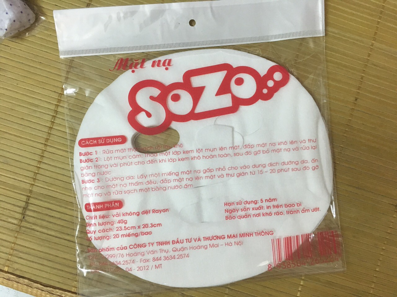 Mặt nạ giấy khô SoZo gói 20 miếng