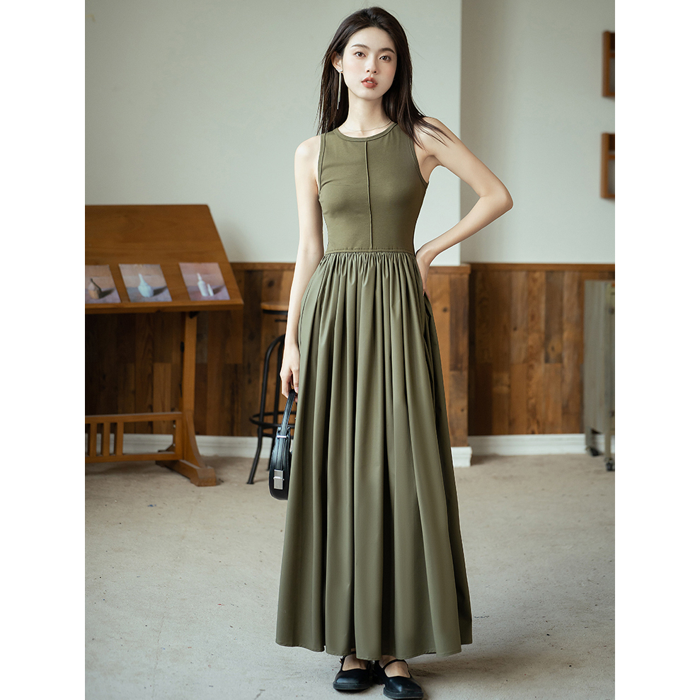 Váy ba lỗ phối thô maxi dáng dài viền ngực đầm nữ đi biển