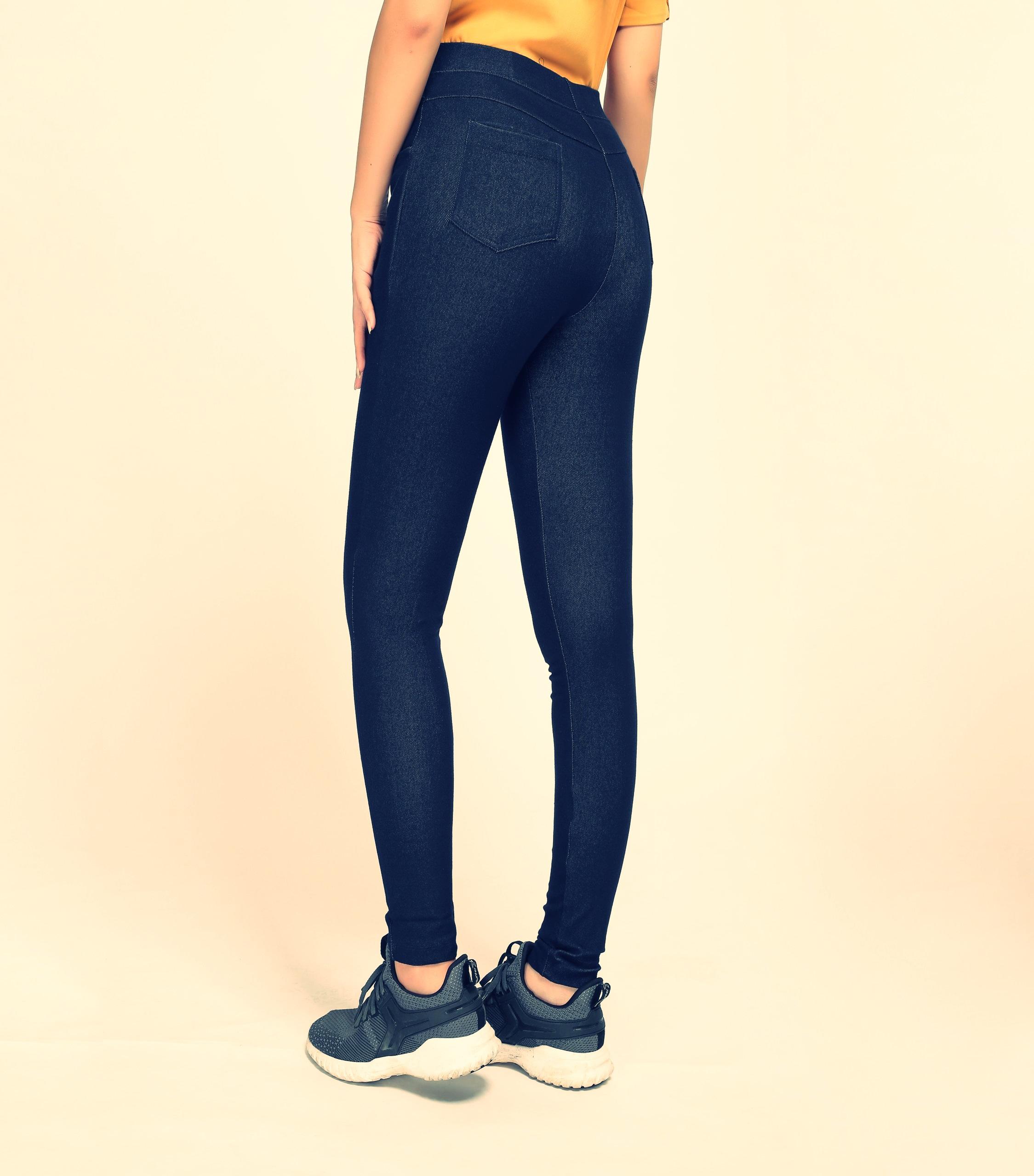 Quần Legging Vicci dáng dài 4 túi giả jeans (Xanh đen - Đen)