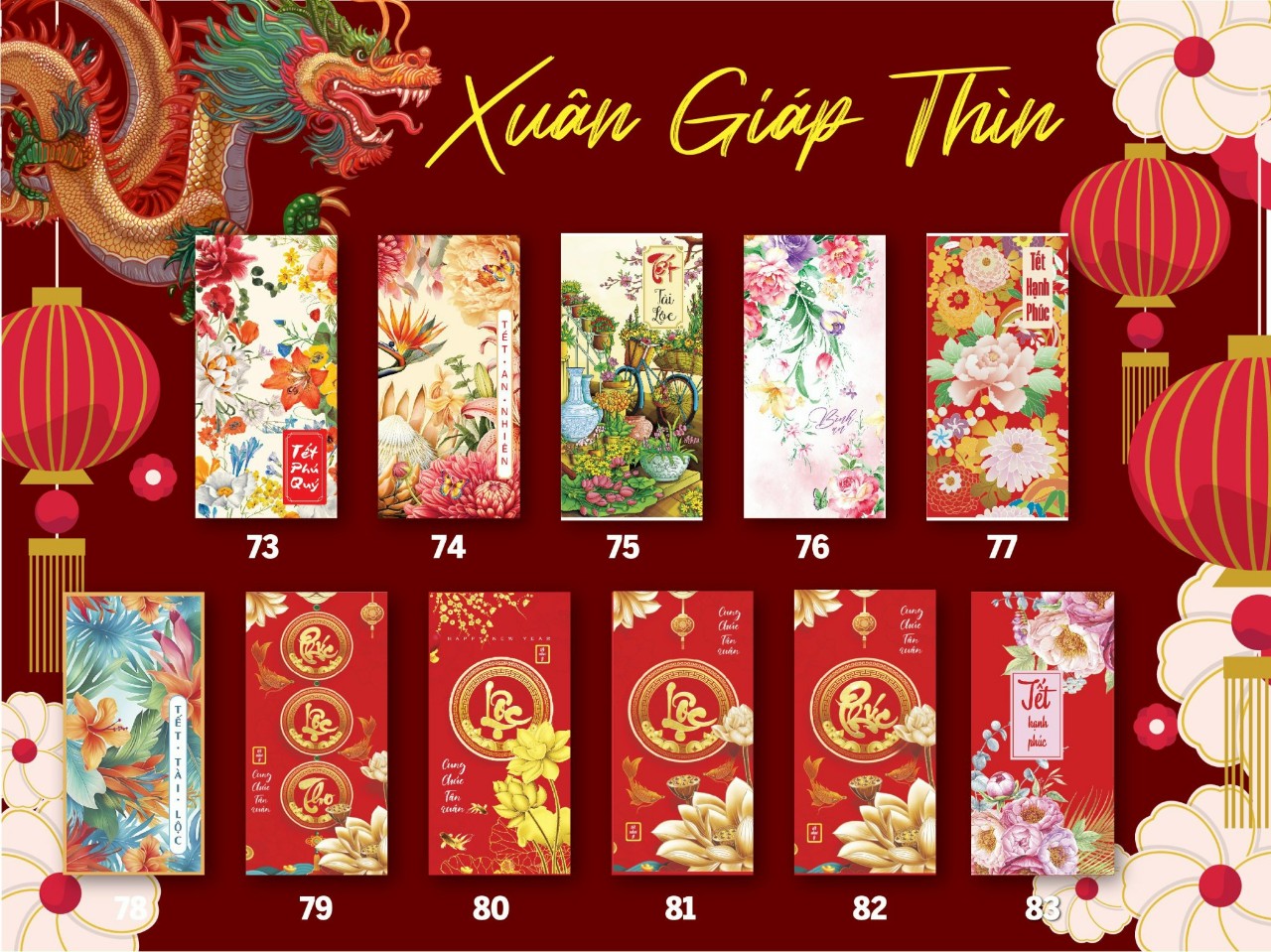 COMBO 10 BAO LÌ XÌ TẾT 2024 KÈM TÚI BÓNG