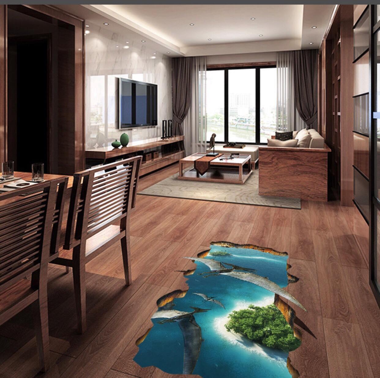 decal dán tường  mẫu chim và biển cả đại dương 3D