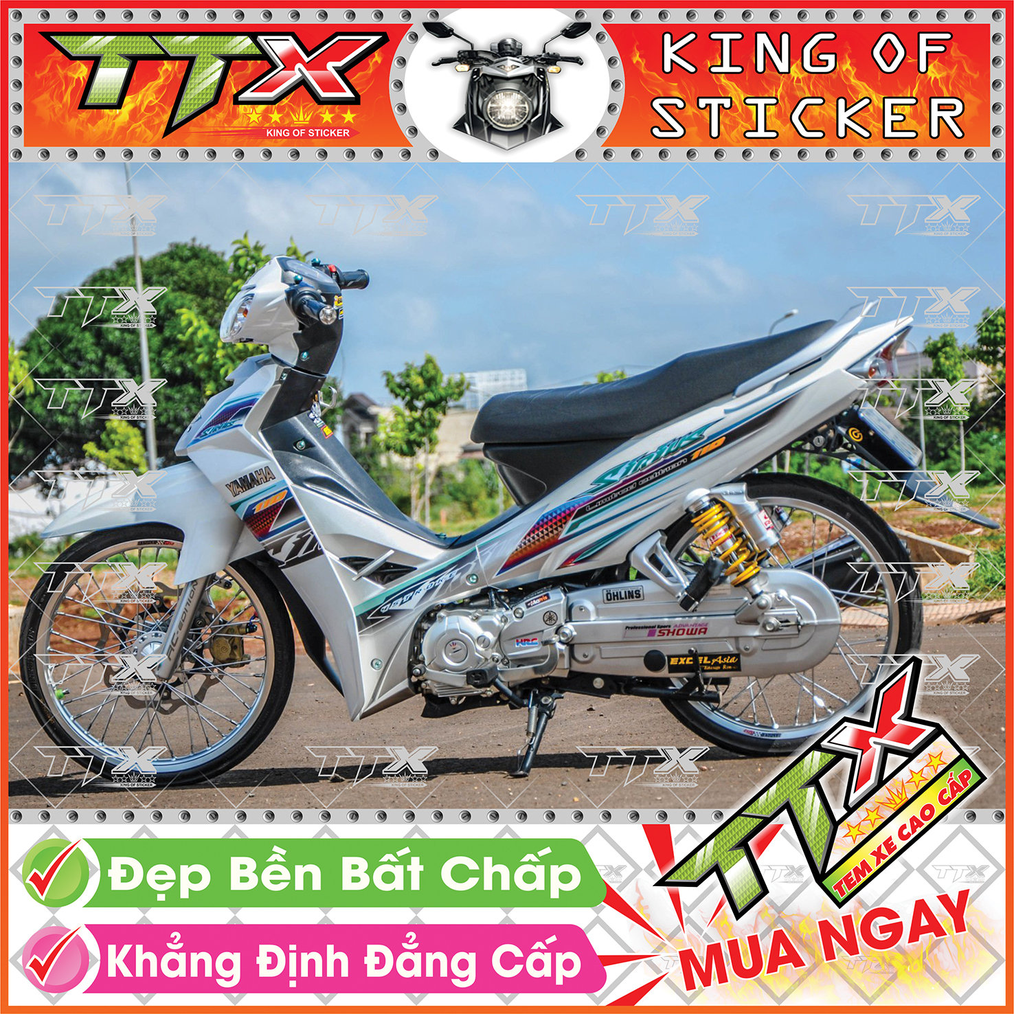 Tem Xe Sirius Trắng Tam Giác Nhỏ - Tem Sirius 110 Trắng Xám Siêu Đẹp - Mẫu Team Sirius Trắng