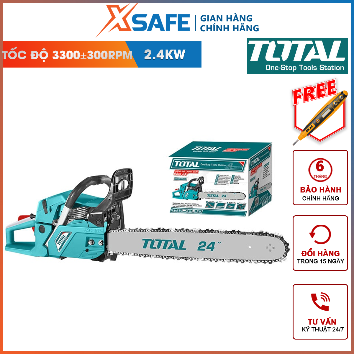 Machine chain saw gasoline total TG5602411 2.4kW/62cc, blade diameter 605mm, tank Capacity 550ml, Engine 2 stroke