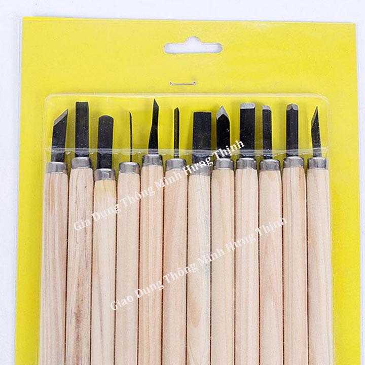 Bộ dao khắc đục tiện gỗ 12 món cao cấp