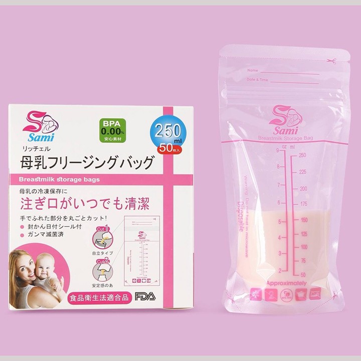 [Tặng 1 bút ghi chú] Túi trữ sữa Sami Nhật Bản 250ml - 50 túi