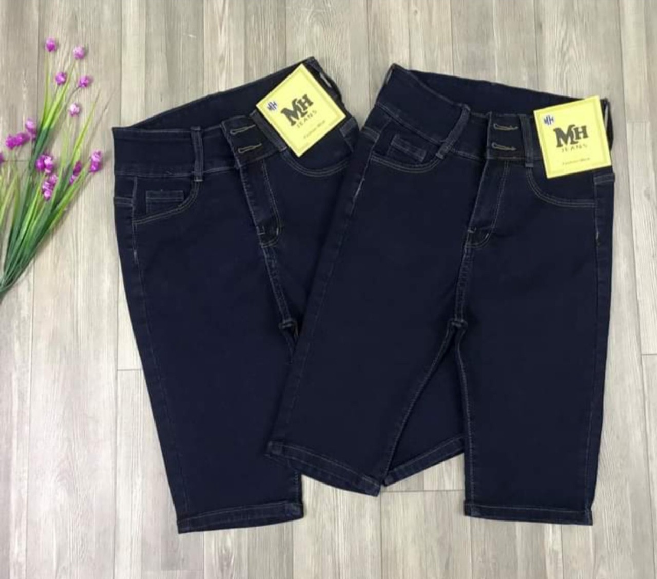 [HCM]Quần jean ngố nữ lưng cao 2 nút co giãn mạnh size đại màu xanh đen