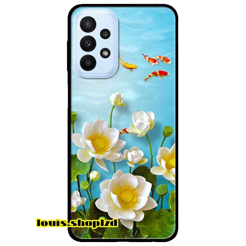 Ốp lưng dành cho samsung a53 5g mẫu hoa sen trắng và cá đỏ