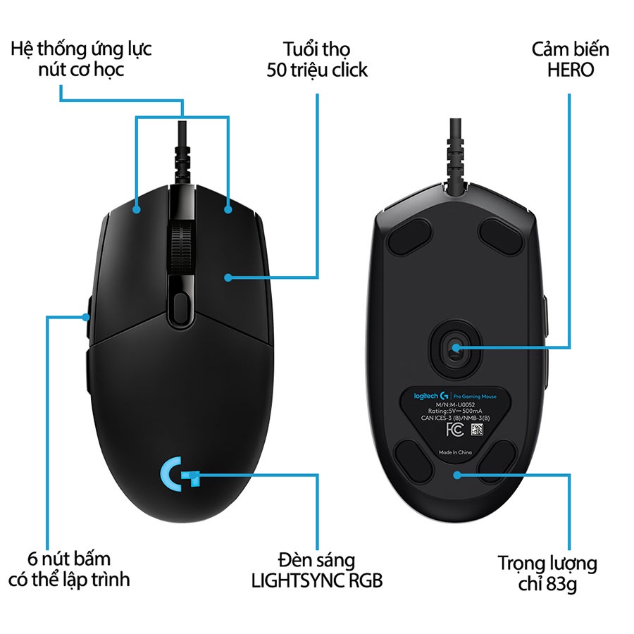 [Xả Hàng Siêu Rẻ] Chuột chơi game có dây Logitech G PRO HERO - Bảo Hành 12 Tháng