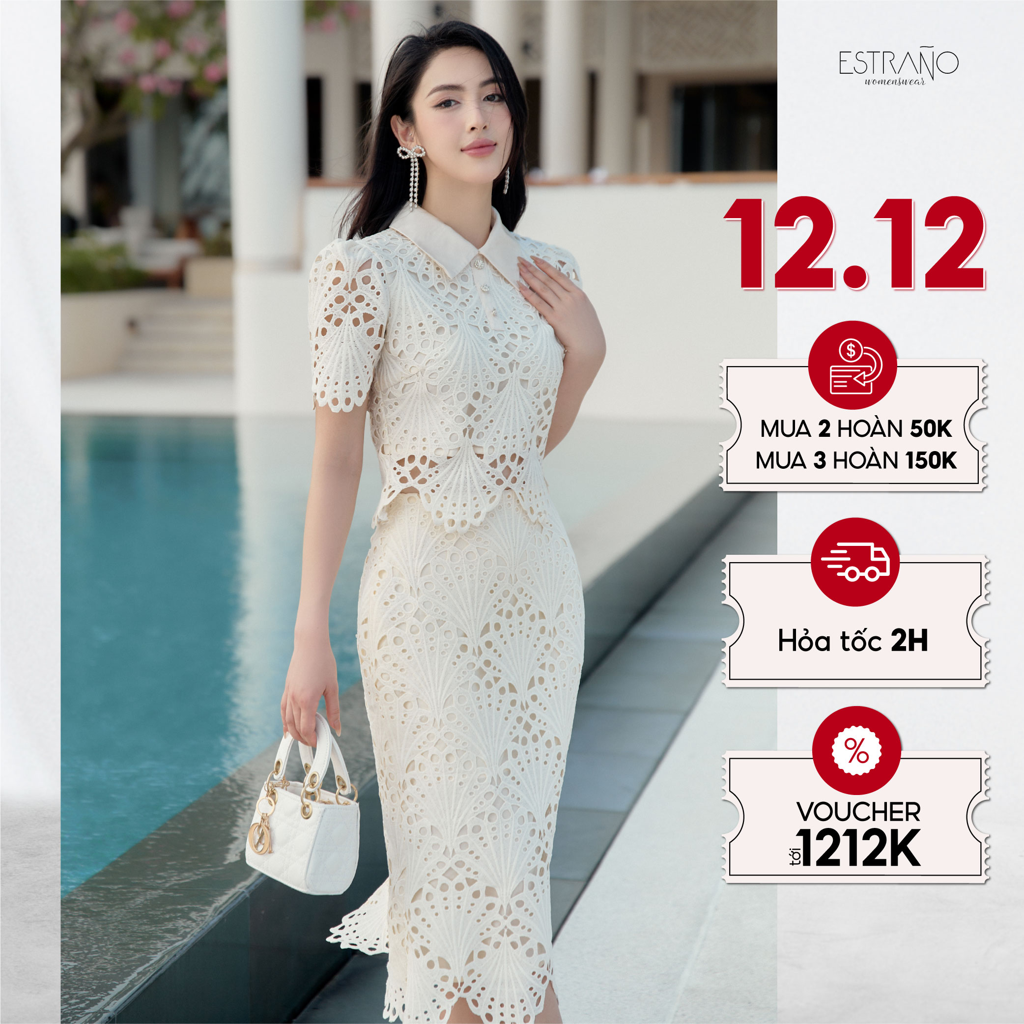 [Nhập mã LAZXuHuong05 giảm 70k/499k] SET REN PHỐI CỔ THANH LỊCH, TIỂU THƯ - CHARMY SET BY ESTRANO
