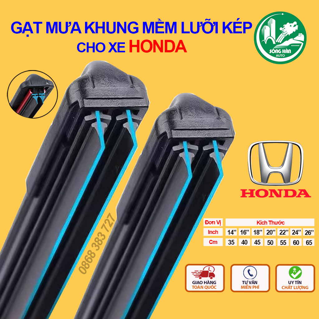 [LƯỠI KÉP] Gạt mưa ô tô lưỡi kép, gạt kính 2 lưỡi xe oto Honda Brio, City, Civic, HR-V, CR-V, Accord, Jazz thanh cần gạt nước mưa 2 lưỡi khung mềm đa năng, gạt kính ô tô luoikep gạt mưa ô tô xe hơi lưỡi kép 4,5,7 chỗ, gạt mưa hai lưỡi