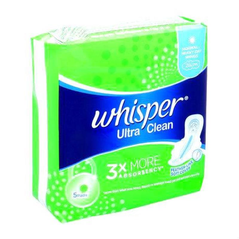 [HCM]Băng vệ sinh Whisper Ultra Clean siêu mỏng có cánh 5 miếng(28cm)