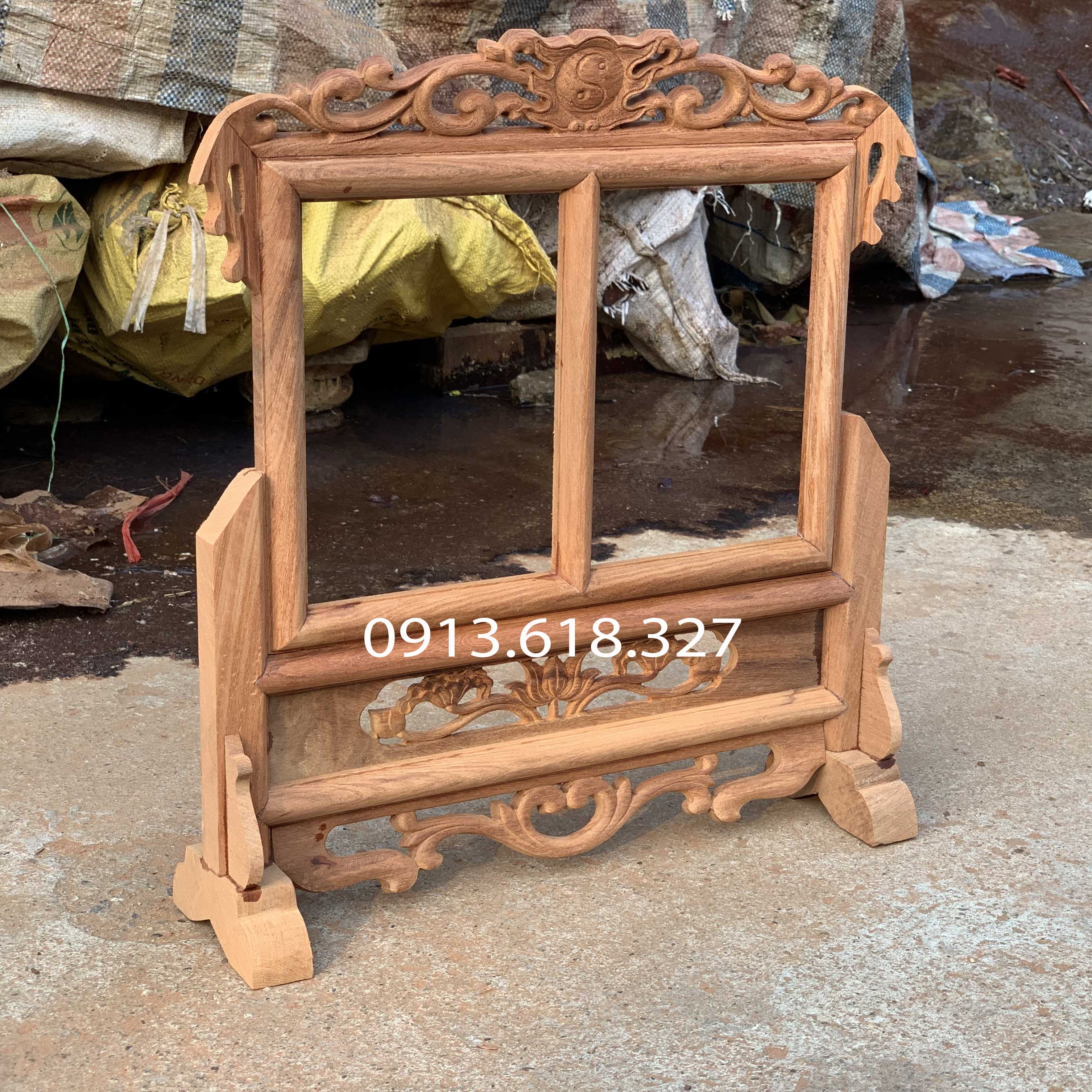 Khung hình bàn thờ gia tiên đôi 2 ảnh thờ gỗ hương 15x21