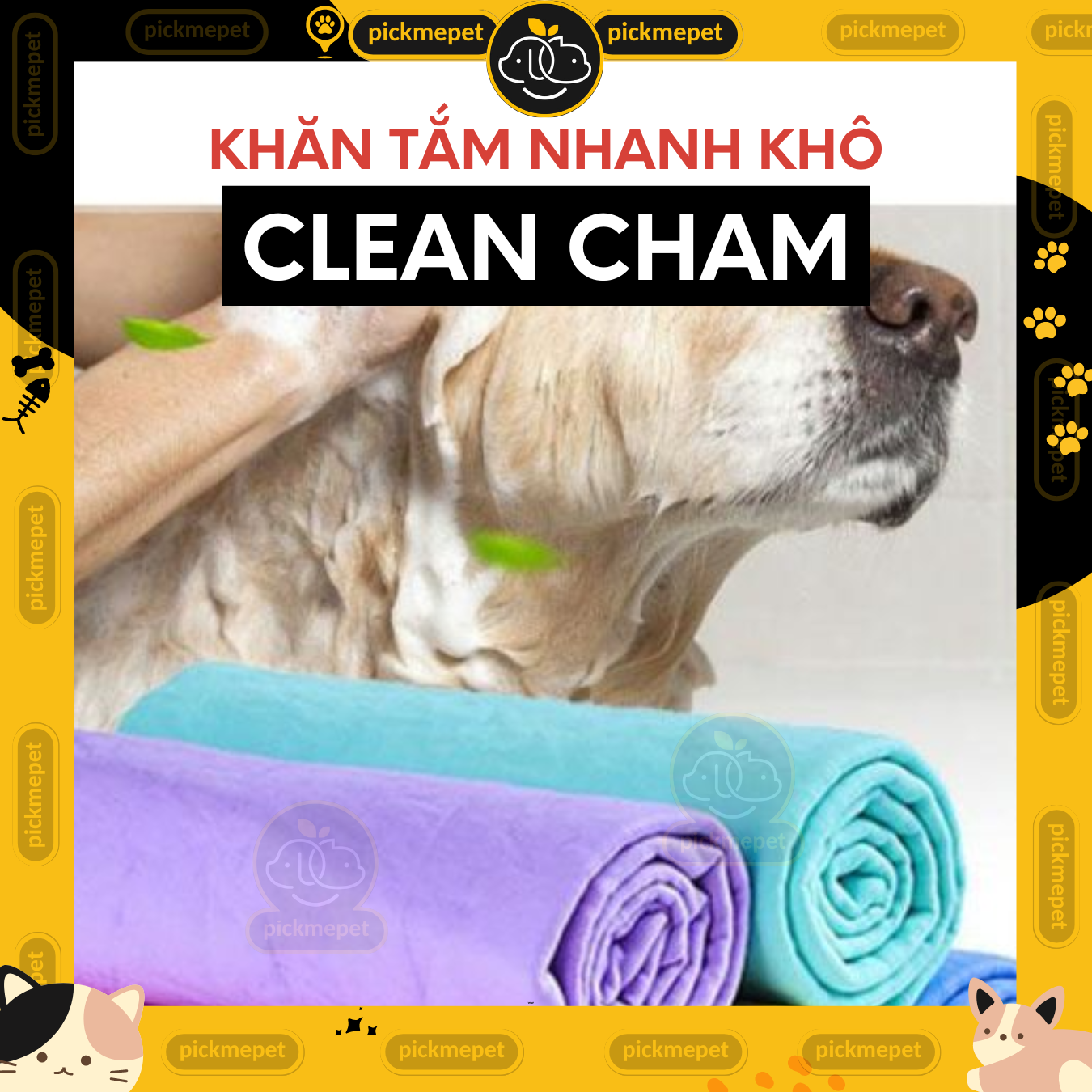 Khăn Tắm CLEAN CHAM CleanCham - Siêu Thấm Hút Dành Cho Chó Mèo