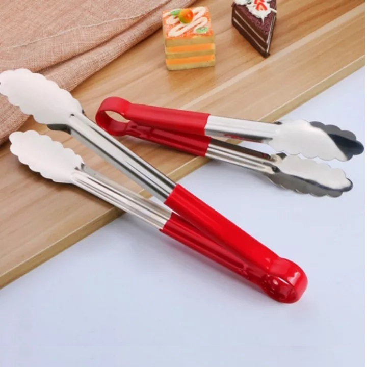 Kẹp gắp thức ăn, đồ chiên nóng inox cán đỏ