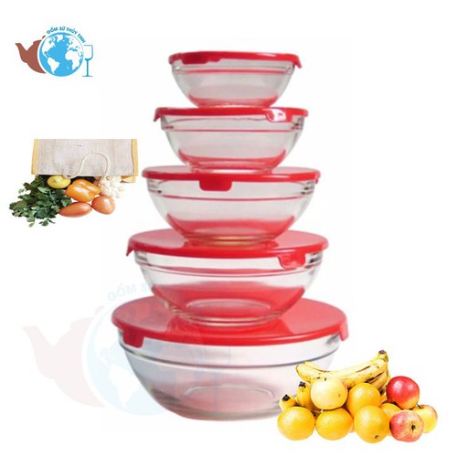 Bộ 5 thố thủy tinh nắp nhựa