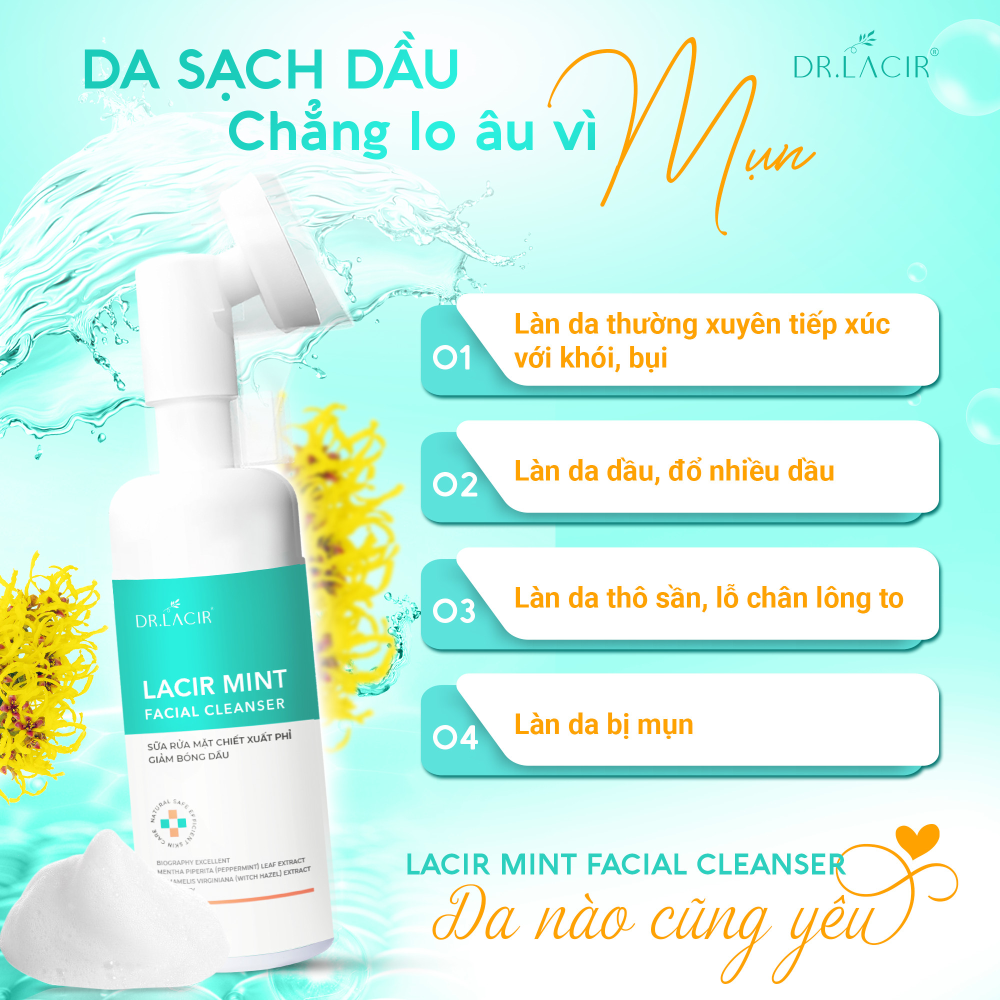 Sữa rửa mặt bạc hà kiềm dầu Dr Lacir 150ml