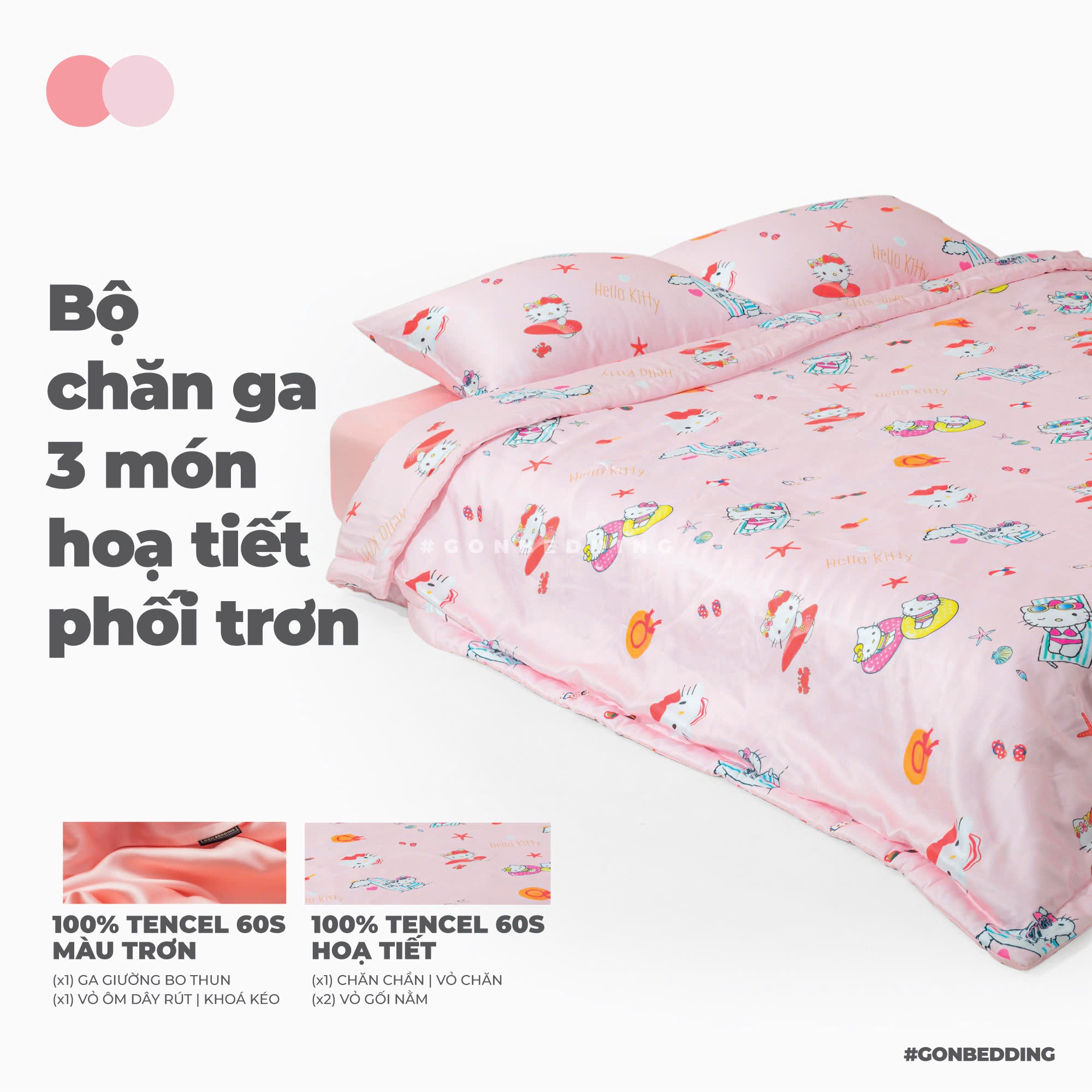 Bộ Chăn Gối 3 Món Gòn Bedding Lụa Tencel 60s - Lụa Modal cao cấp Hoạ tiết (gồm 1 Chăn chần và 2 Vỏ gối nằm)