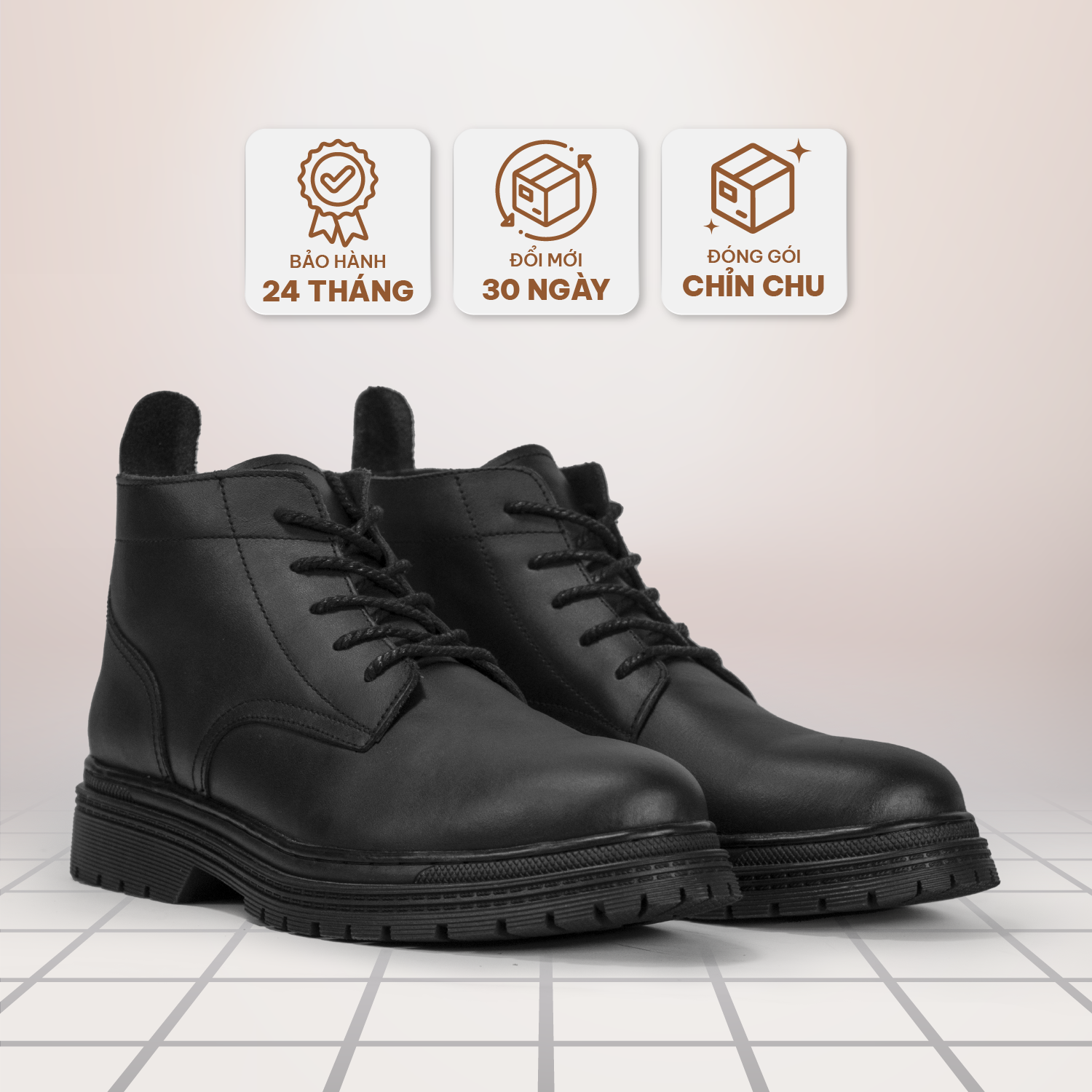 Giày da nam Guza cổ lửng Combat boots nam buộc dây đế khâu cao su đúc, Boot cao cổ độn đế tăng chiều cao giày đế đốc - 582 Chunky