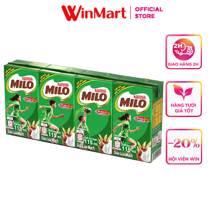 [Siêu thị WinMart] - Sữa uống lúa mạch Milo Nestlé Lốc 4 hộp x 180ml