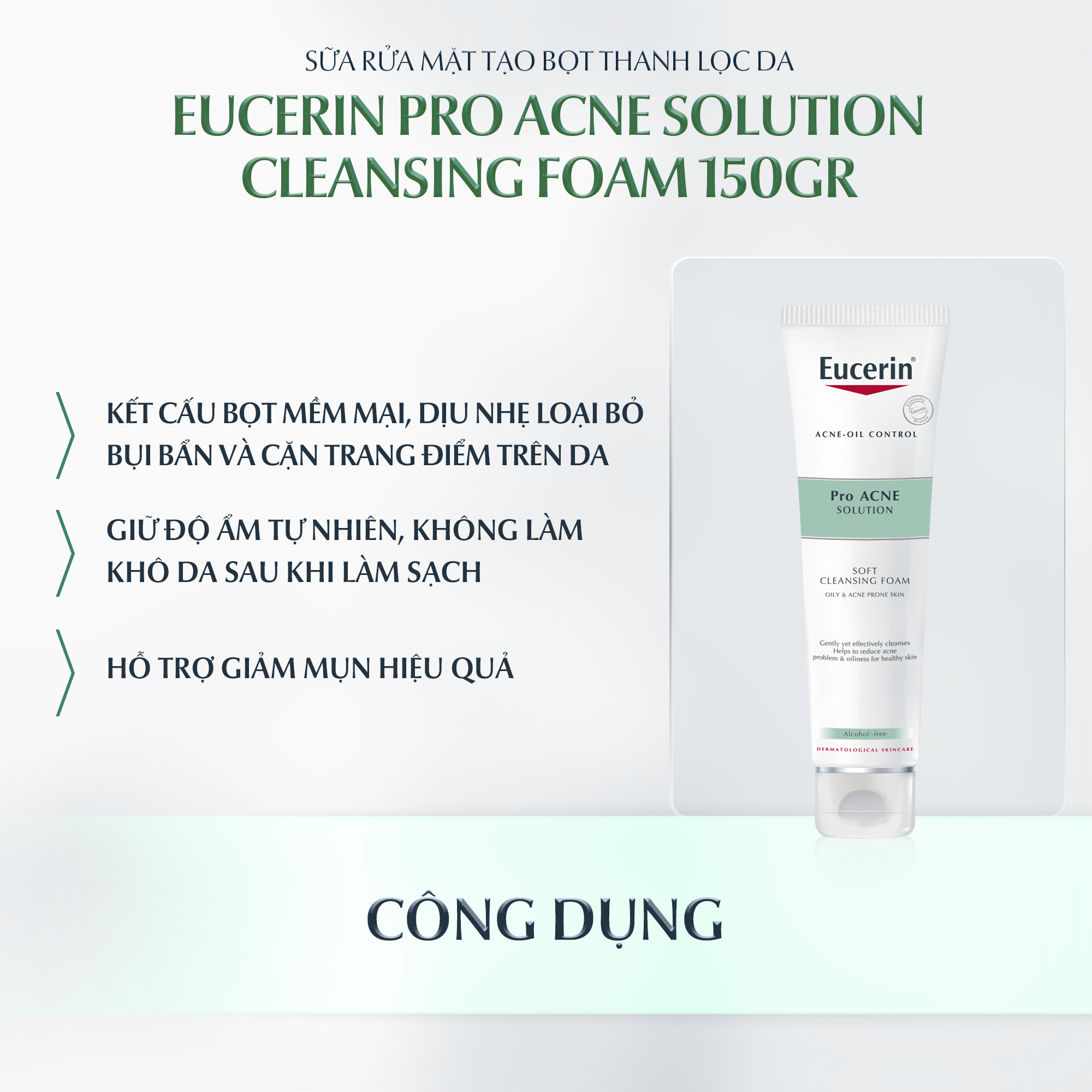 Sữa rửa mặt dành cho da nhờn mụn Eucerin Pro Acne Cleansing Foam 150g