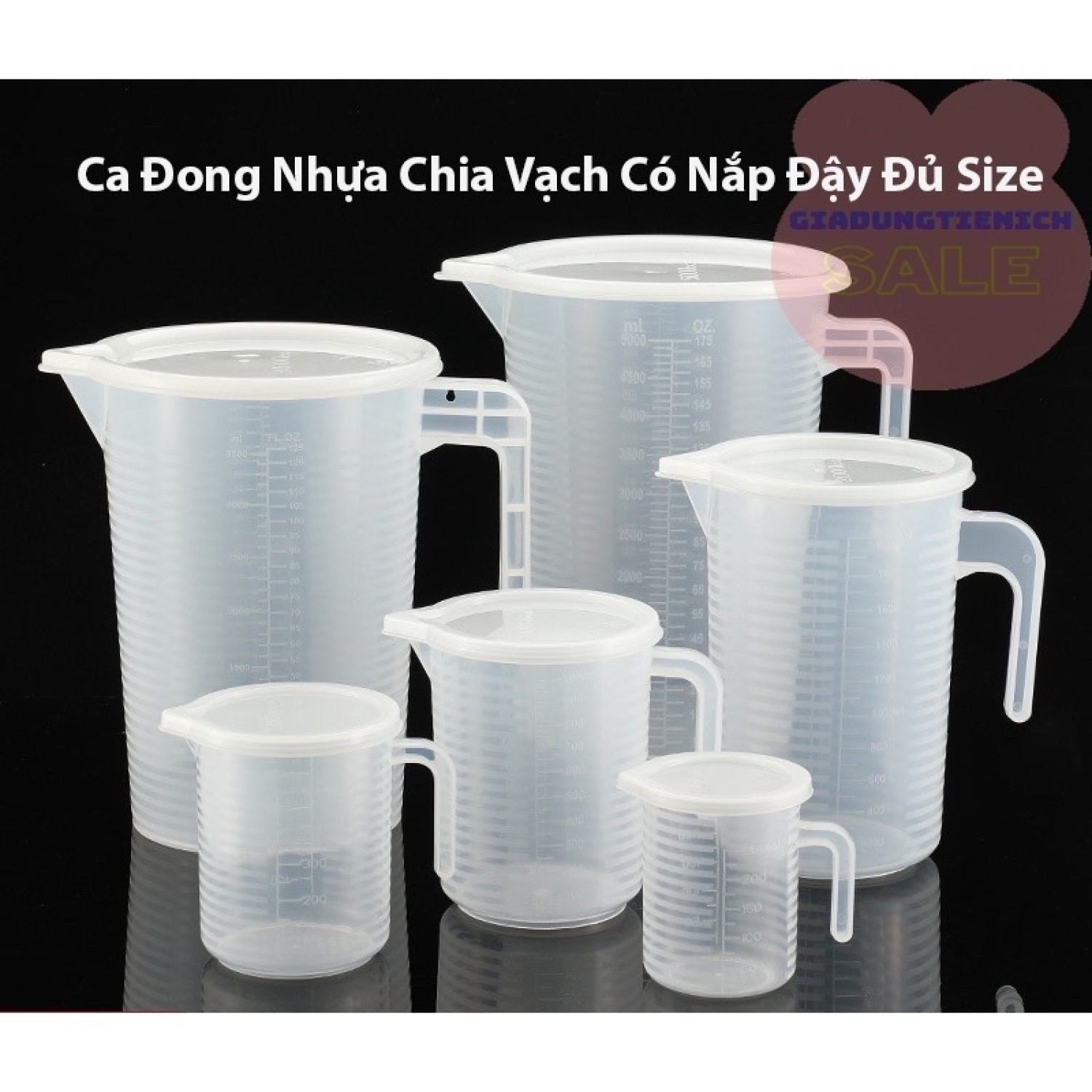 Ca Đong Nhựa Chia Vạch Có Nắp Đủ Size
