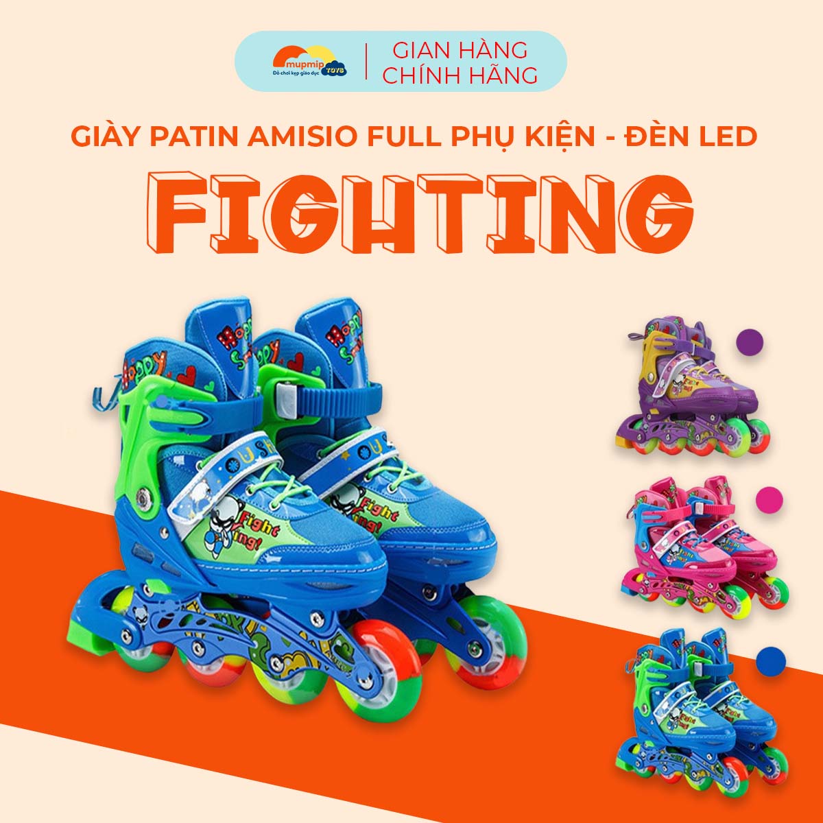 Giày trượt patin cho bé AMISIO Balo Fight Full Phụ Kiện - Có Đèn