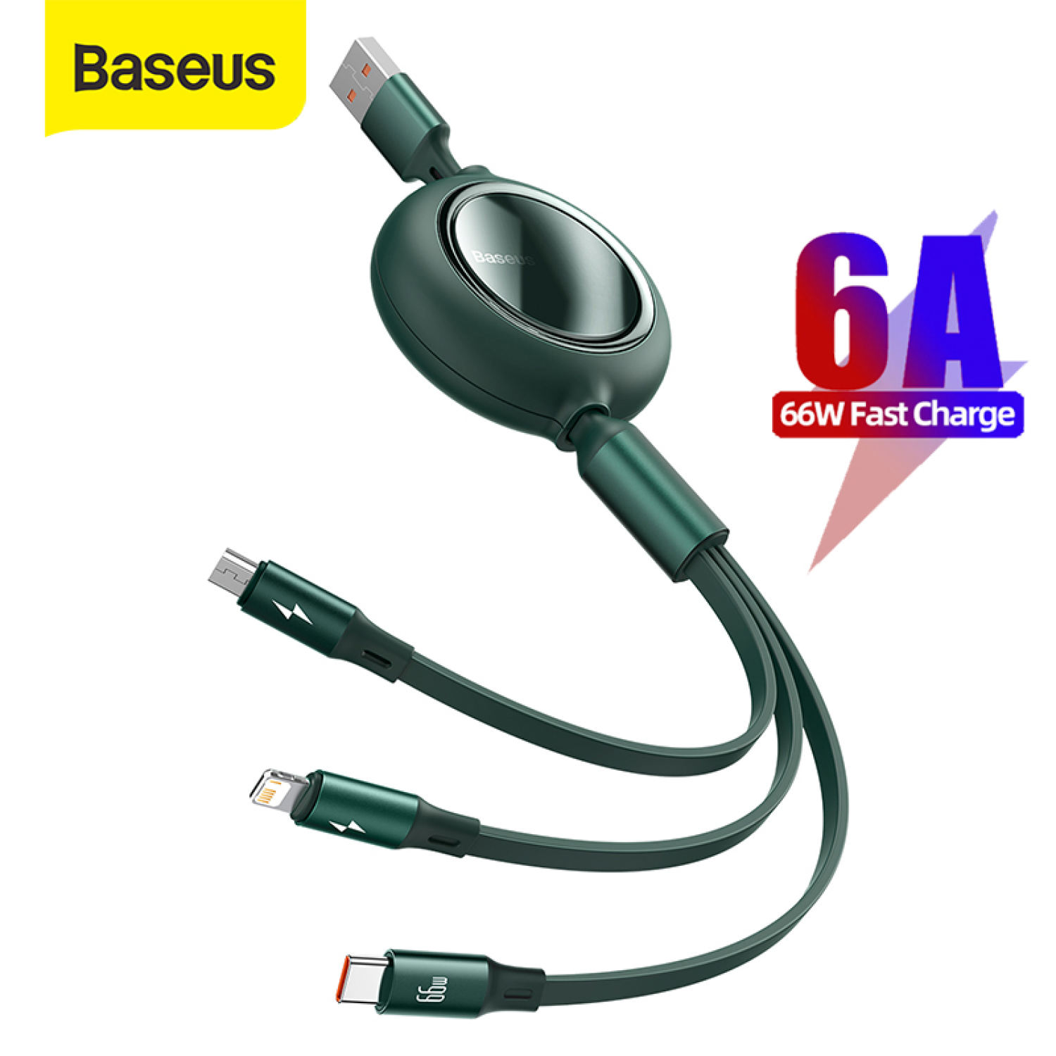 Baseus 3 in 1 usb c cable for iphone 12 retractable 66w/100w type c micro usb cable for macbook samsung 6a fast charge data wire cord