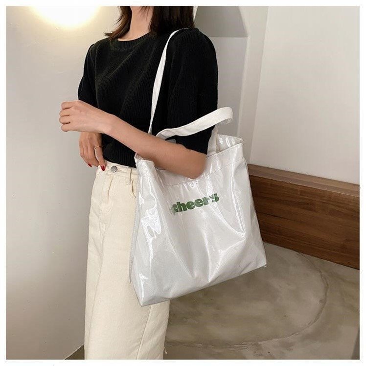 Túi tote đeo vai vải Canvas chữ CHEERS bóng kính chống nước phong cách Hàn Quốc 2 màu đen trắng -BALOHA