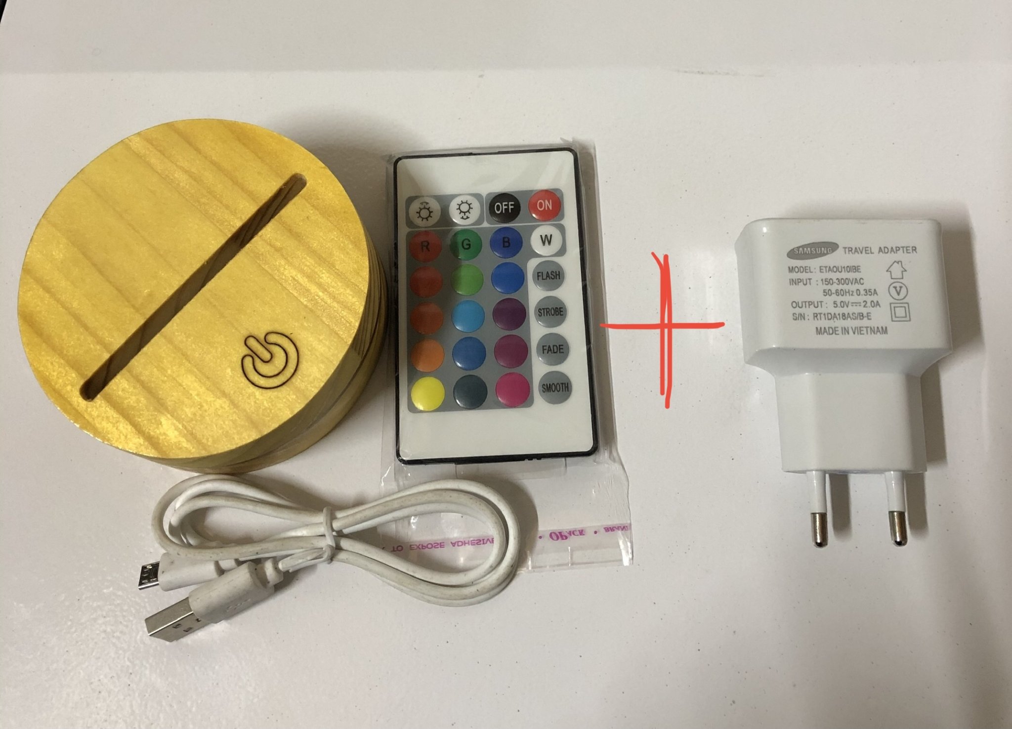 Đế gỗ đèn led 3d 16 màu có remote điều khiển