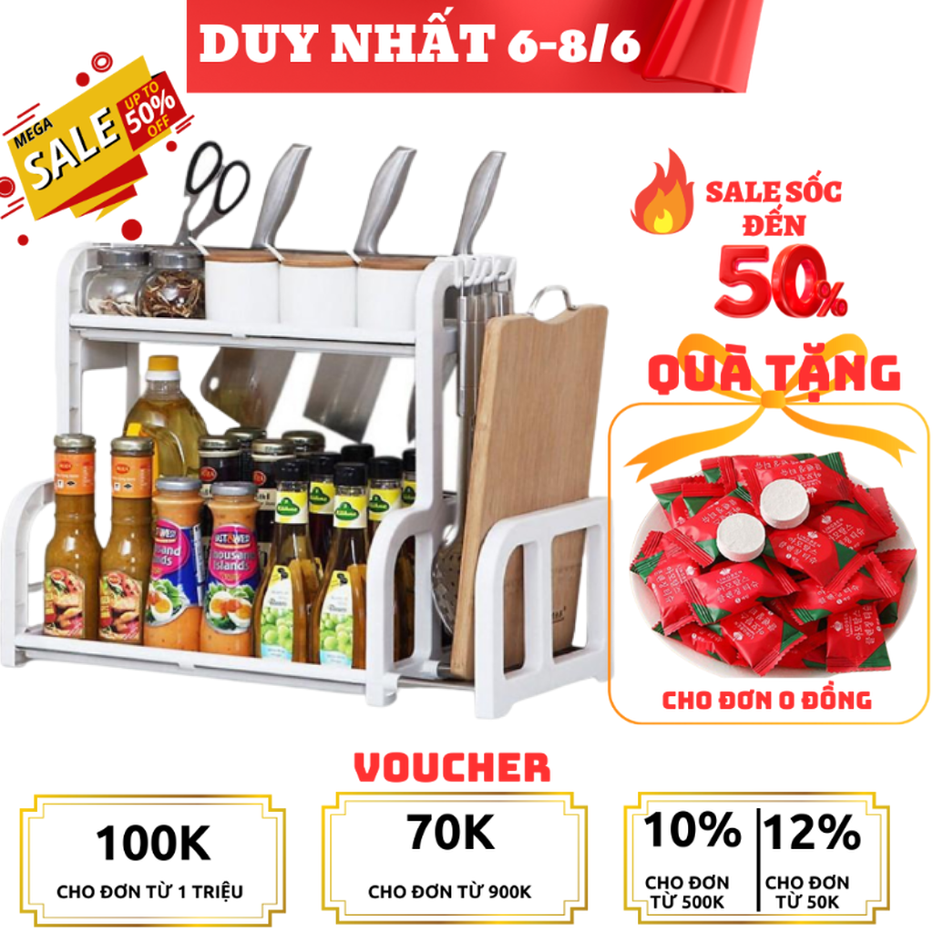Kệ gia vị chữ h có khay để thớt