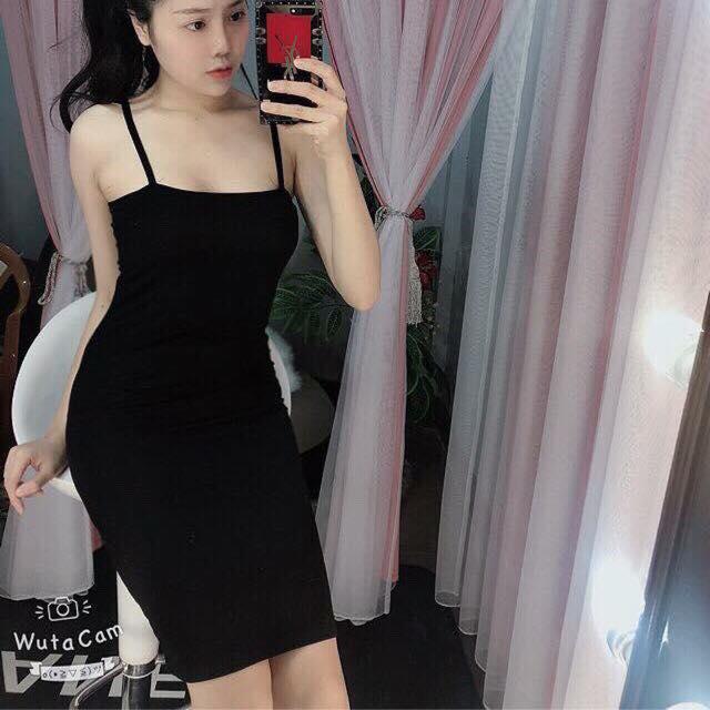 Đầm body hai dây vải lụa - Mino Boss