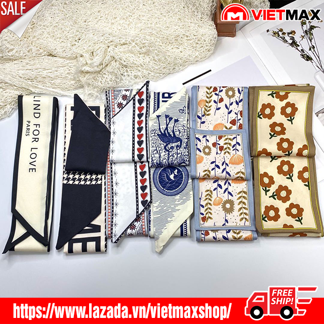 🎁 Khăn Lụa Họa Tiết Thanh Lịch Thời Trang Phong Cách Hàn Quốc ( 100x8 cm)