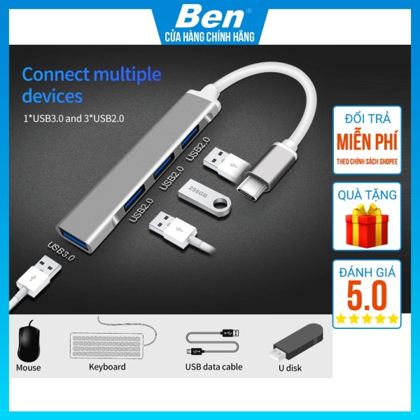 Bảng giá Bộ chia cổng Hub Type-C Hub USB 4 trong 1 cho Laptop / Macbook Điện thoại / iPad Phong Vũ