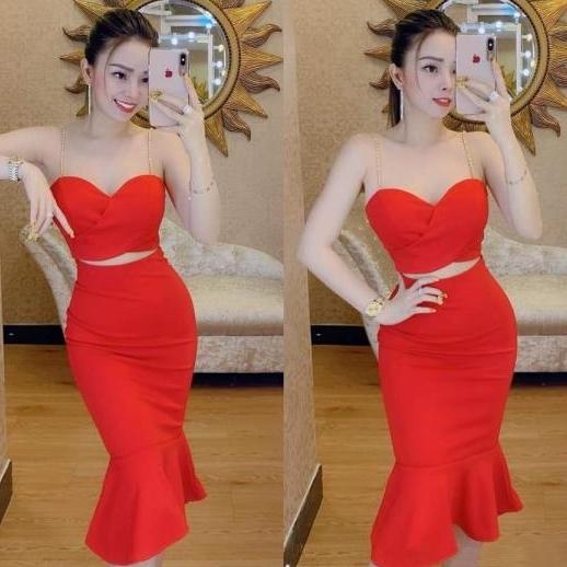 đầm body cúp ngực đắp chéo chân váy đuôi cá