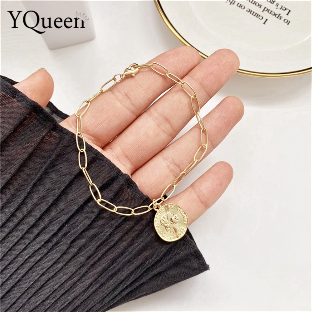 Lắc tay hợp kim đính đồng xu phong cách retro