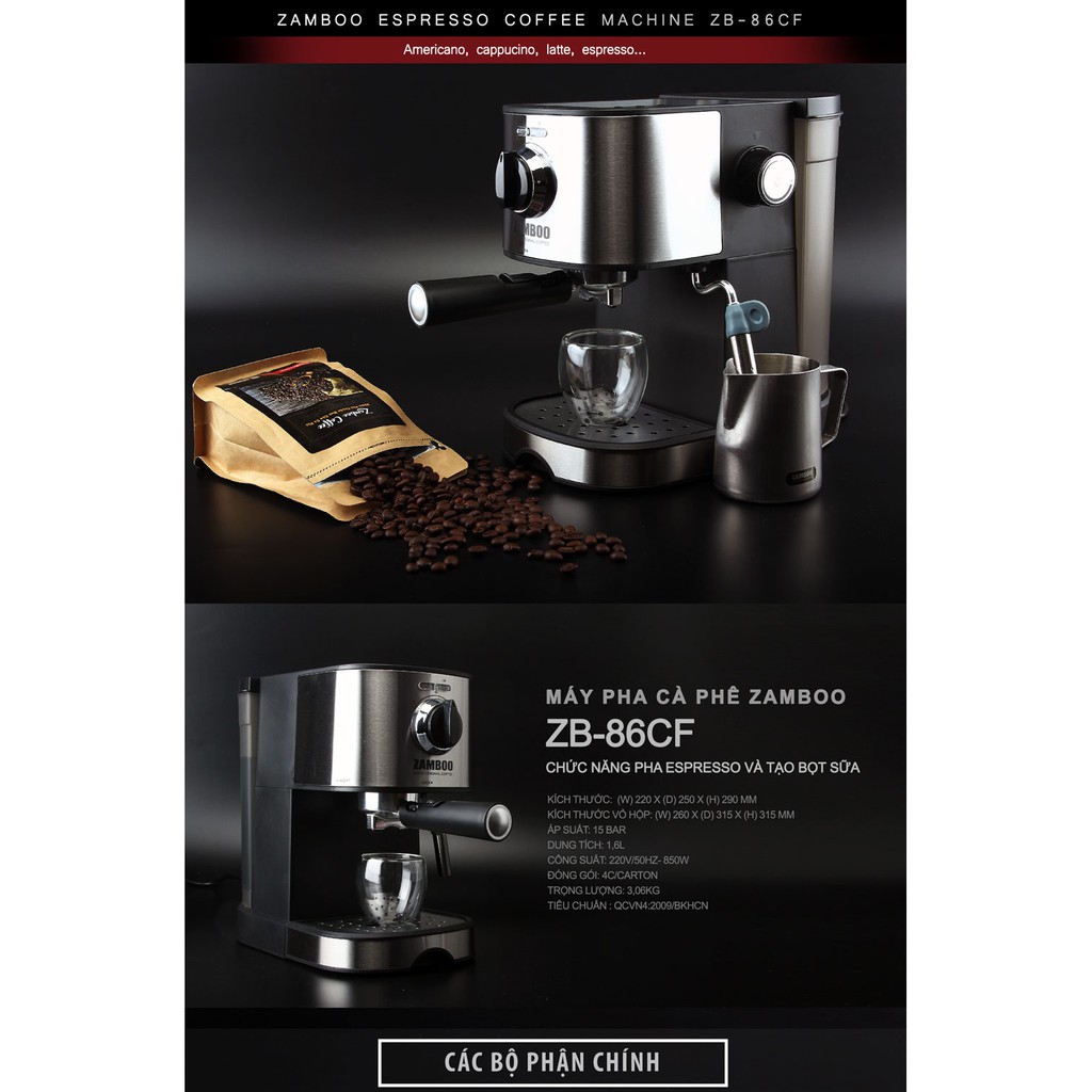 Máy Pha Cà Phê Espresso Zamboo ZB-86CF