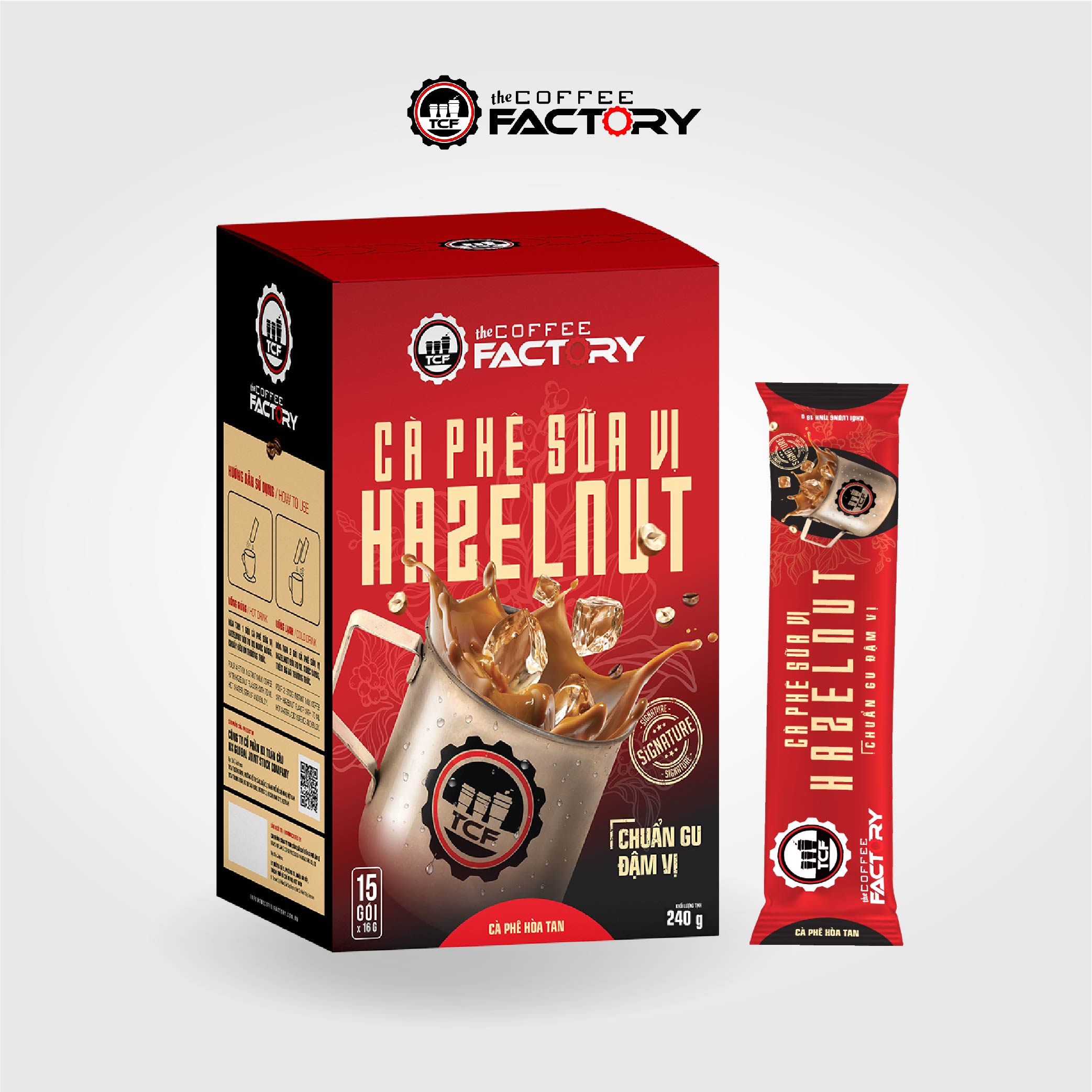 Cà phê sữa vị hazelnut hòa tan The Coffee Factory (Hộp 15 gói x 16g)