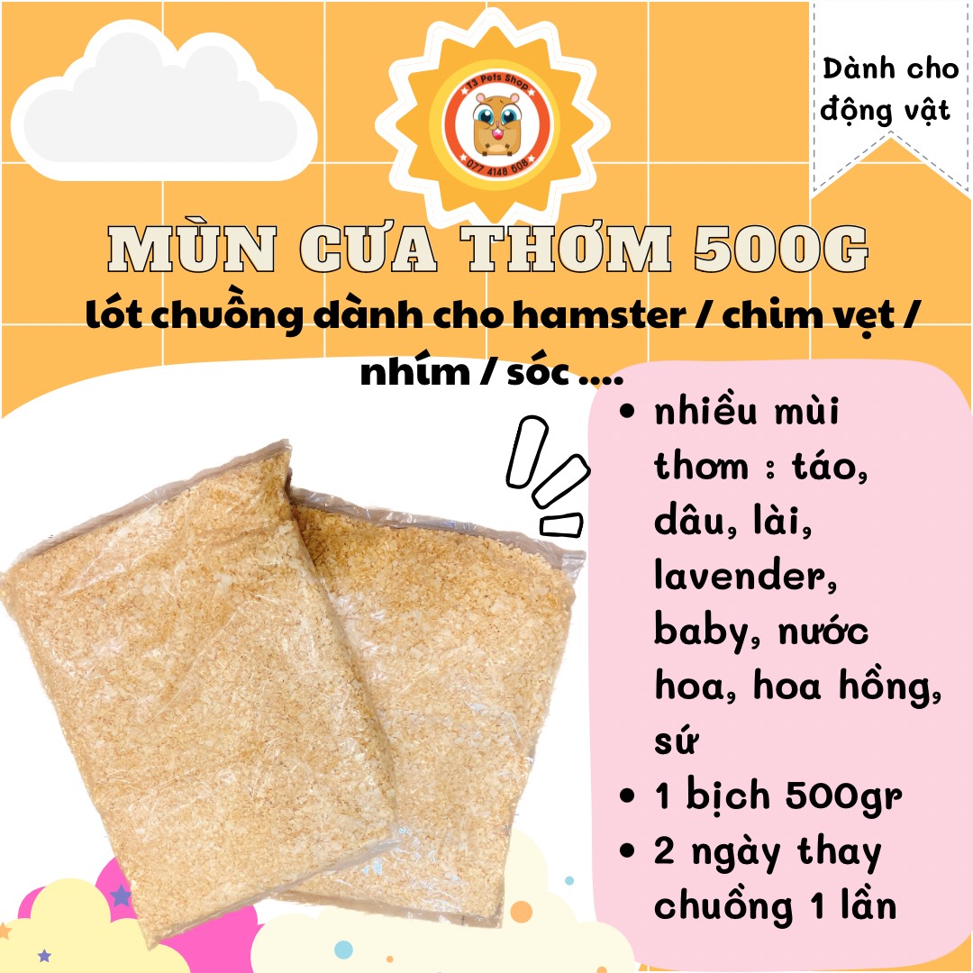 mùn cưa thơm dành cho hamster / chim vẹt / nhím / sóc .... ( 1 bịch 500gr)