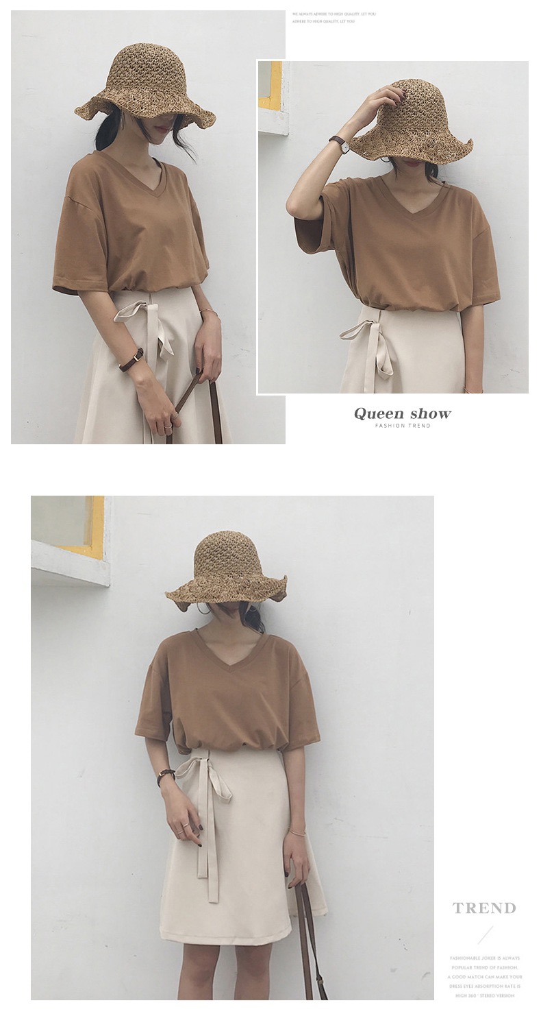 MS944 Áo phông nữ, áo thun nữ cổ tim basic (hàng Quảng Châu)