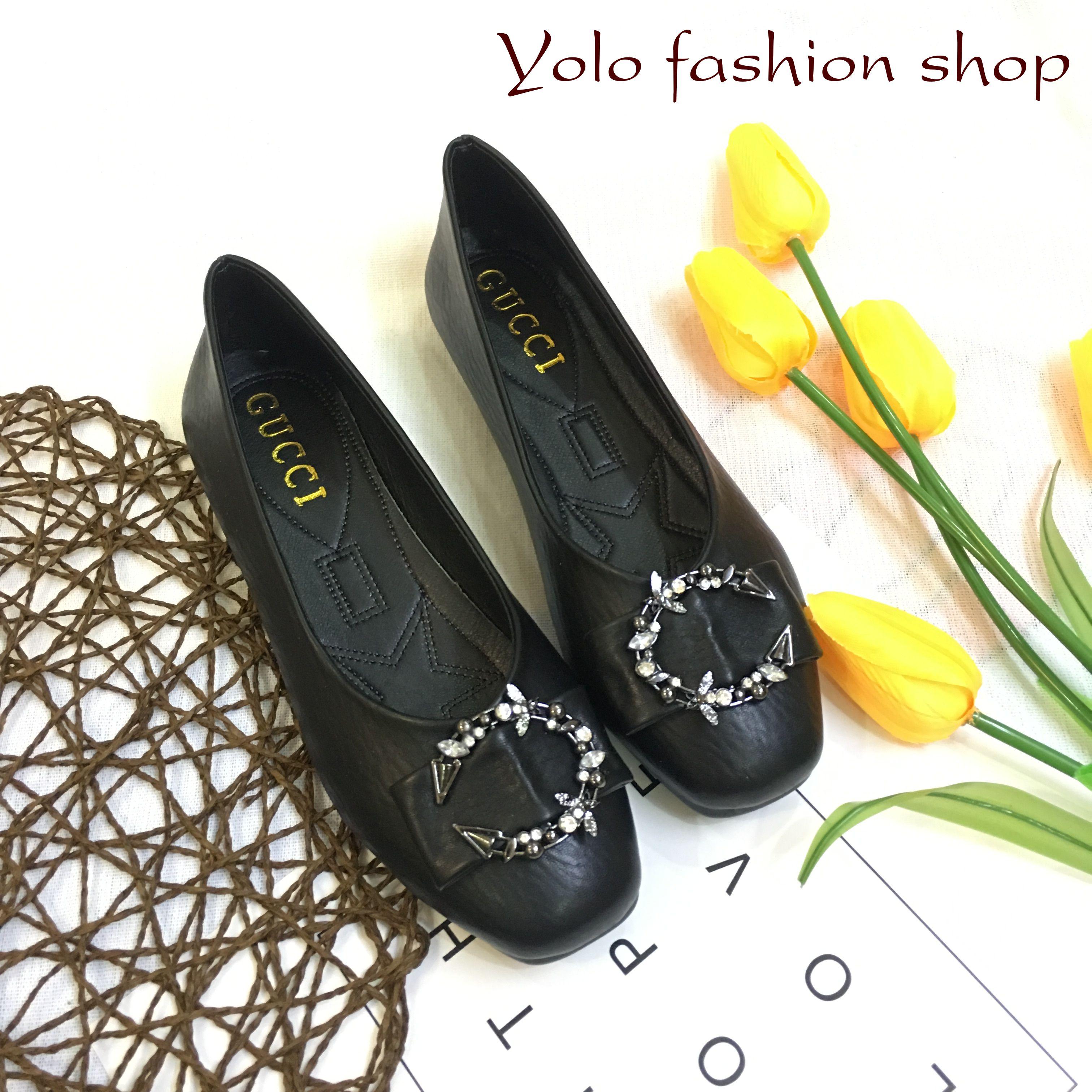 [Hoàn tiền 15%]{Hình thật} M11 Giày bệt búp bê đính nơ đá xinh xắn,- Hàng đẹp da lì cao cấp siêu bền